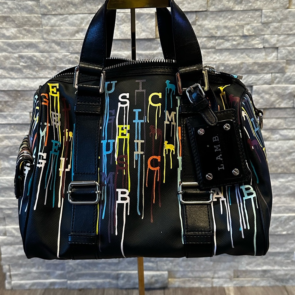 L.A.M.B. Black Multicolor Drip-Letter Satchel